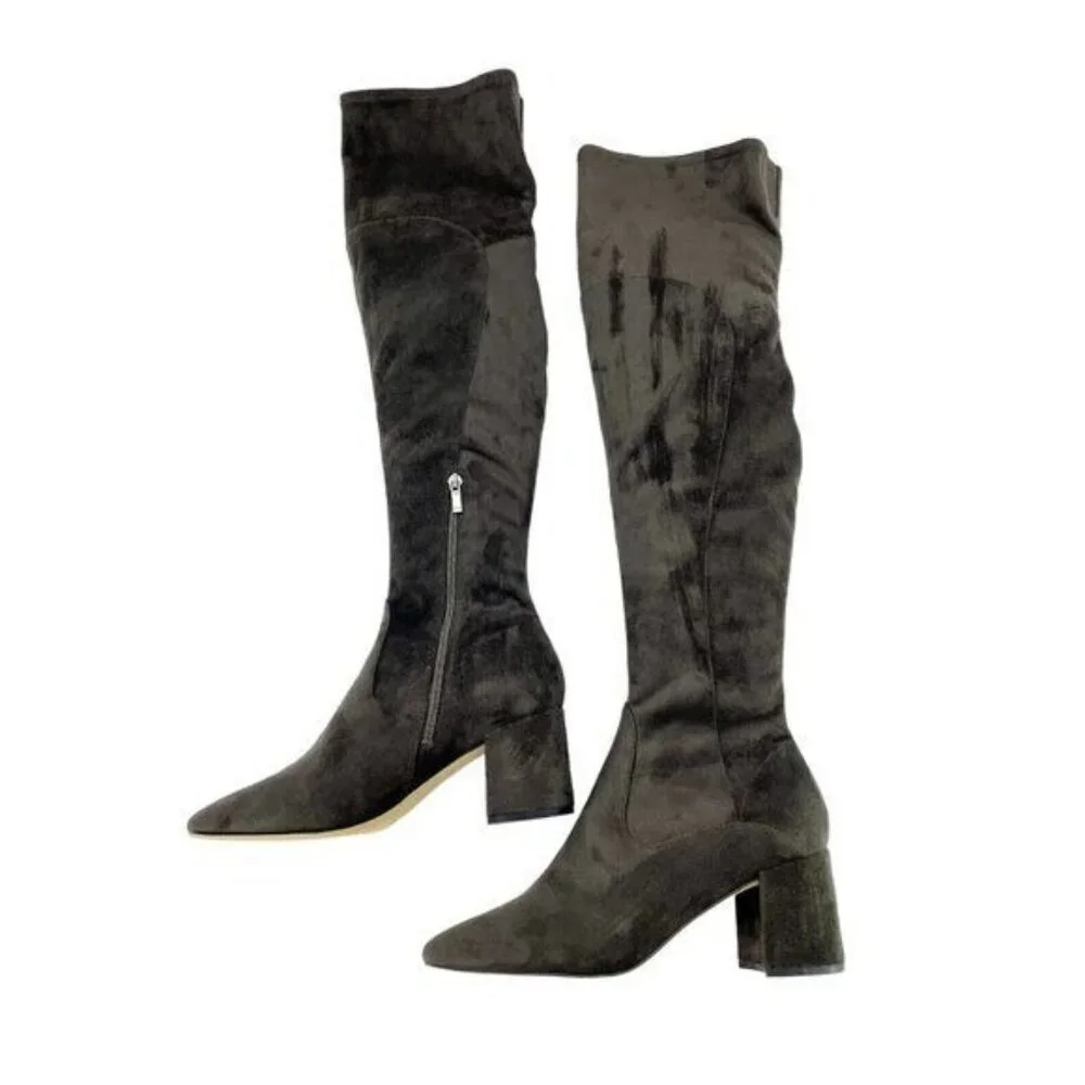 MARC FISHER Jayne Grey Fabric Faux Suede Over the Knee Boots SZ 9 NEW